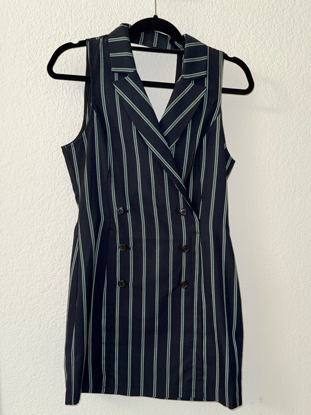 BCBGeneration Navy Mini Dress with Light Green Pinstripes, Size 4